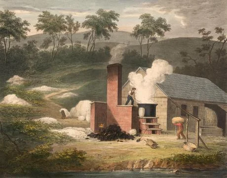 Textile industry The processing of cotton around 1840 Bleaching Historic Stock Illustration