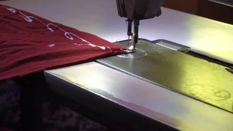 Textile Industry. Sewing Process, close up Stock Footage