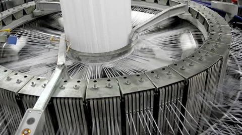 Textile industry - yarn spools on spinning machine in a factory Stock Footage 50681437
