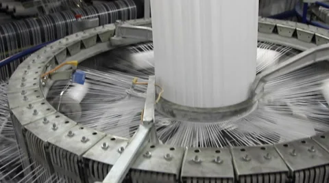 Textile industry - yarn spools on spinning machine in a factory Stock Footage 67742535