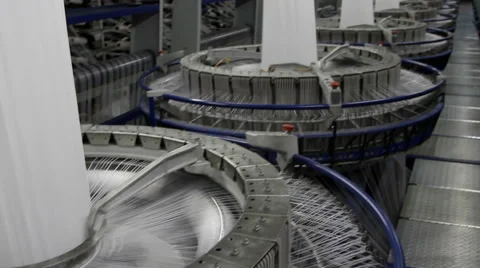 Textile industry - yarn spools on spinning machine in a factory Stock Footage 68413739
