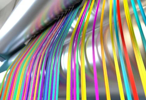 Textile machine with rainbow colors threads. 3d illustration Stock Illustration