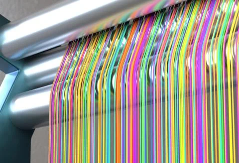 Textile machine with rainbow colors threads. 3d illustration Stock Illustration