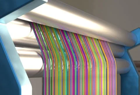 Textile machine with rainbow colors threads. 3d illustration Stock Illustration