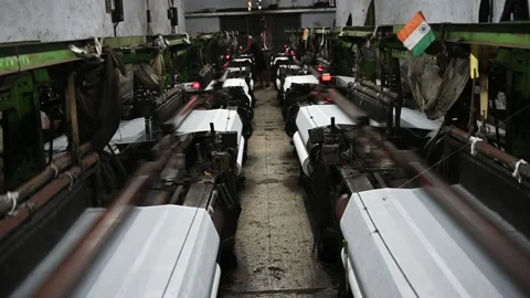 Textile Machines working in a textiles manufacturing factory. Video stock 200929484