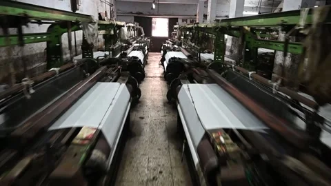Textile Machines working in a textiles manufacturing factory. Video stock 200929500