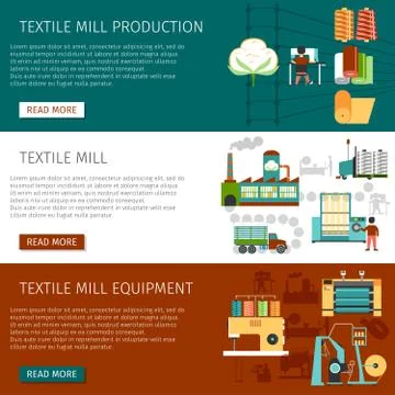 Textile Mill Flat Horizontal Banners Set Stockillustratie