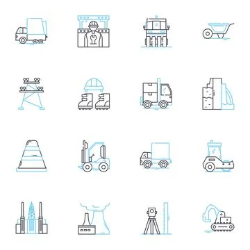 Textile Mill linear icons set. Fabric, Weaving, Spinning, Dyeing, Loom, Yarn Illustrazione stock