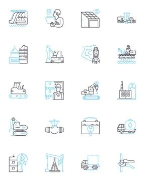 Textile Mill linear icons set. Fabric, Weaving, Spinning, Dyeing, Loom, Yarn Illustrazione stock