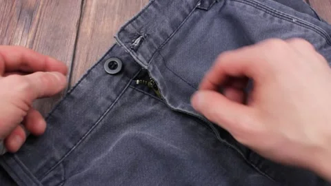 Textile pants material. Pants fabric. Blue trousers. Stock Footage 172376868