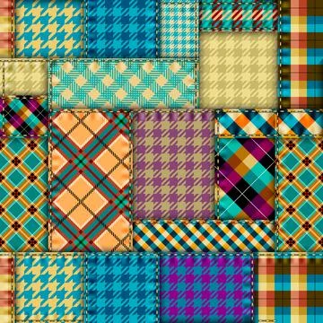 Textile patchwork plaid pattern. Seamless Vector image. Khaki colors. 스톡 일러스트
