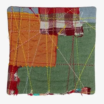 Textile patchwork sample from recycled fabric pieces Stock Photos