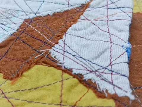 Textile patchwork squares geometric composition.  库存照片