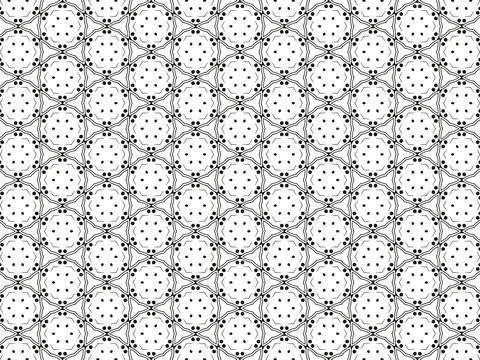 Textile pattern with black dots and circles on white background Stock Illustration