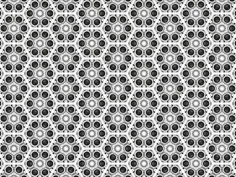 Textile pattern with black graphic flowers on white background Stock Illustration