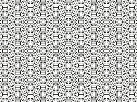 Textile pattern with black graphic geometric shapes on white background Stock Illustration