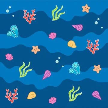 Textile Pattern Coral and Sea Shell Stock Illustration