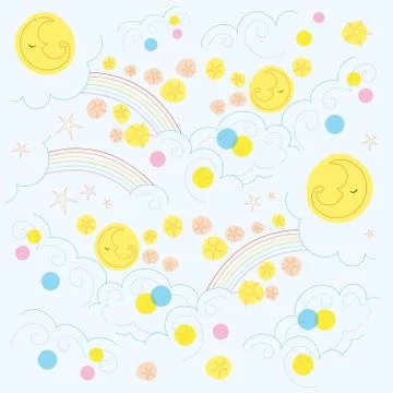 Textile Pattern Moon Stars Stock Illustration