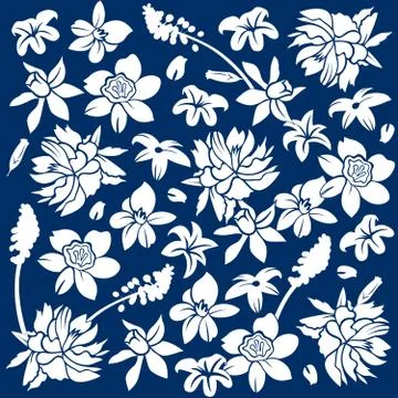 Textile Pattern Navy Blue Floral Stock Illustration