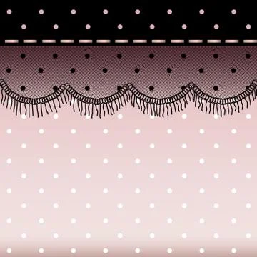 Textile pattern with polka dot pattern and black lace. Vector image イラスト素材