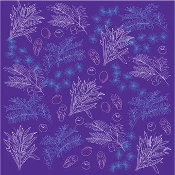 Textile Pattern Purple Pine Leaves Stock Illustration