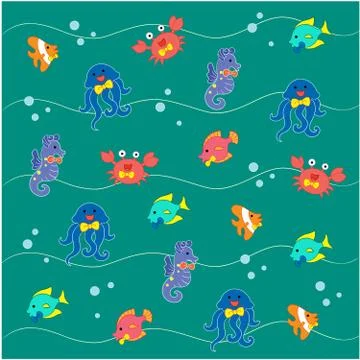 Textile Pattern The Sea Creature Stock Illustration