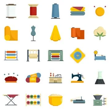 Textile production icons set flat vector isolated Stock Illustration