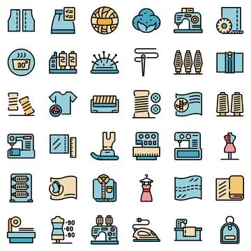 Textile production icons set vector flat Stock Illustration