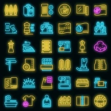 Textile production icons set vector neon Illustrazione stock