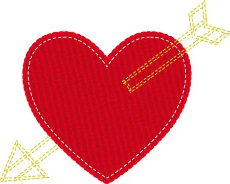 Textile red heart icon with sewing arrow. Stock Illustration