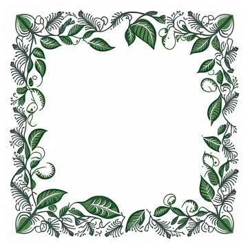Textile repeat pattern of green leaf frame with white background Stock Illustration