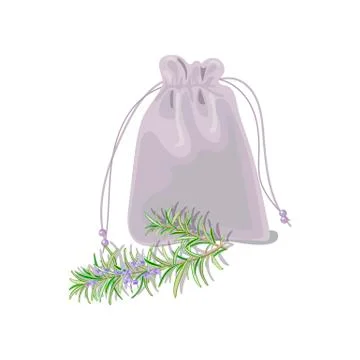 Textile sachet with herbs. Stock Illustration