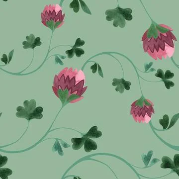 Textile seamless floral pattern with clover flowers and shamrocks in vintage Stock-Illustration