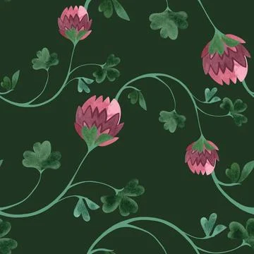 Textile seamless floral pattern with clover flowers and shamrocks in vintage Stock Illustration