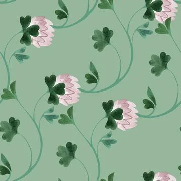 Textile seamless floral pattern with clover flowers and shamrocks in vintage Stock Illustration