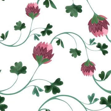 Textile seamless floral pattern with clover flowers and shamrocks in vintage Stock Illustration