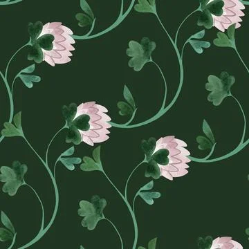 Textile seamless floral pattern with clover flowers and shamrocks in vintage Stock Illustration