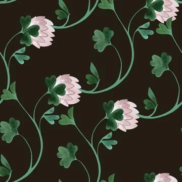 Textile seamless floral pattern with clover flowers and shamrocks in vintage Illustrazione stock