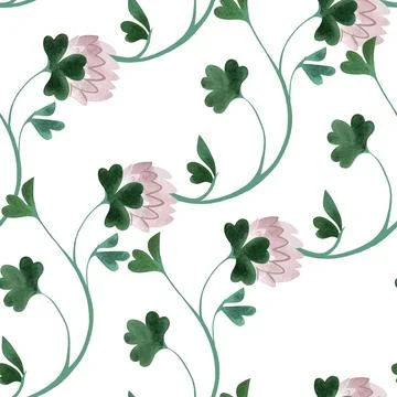 Textile seamless floral pattern with clover flowers and shamrocks in vintage Stock Illustration