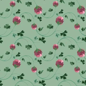 Textile seamless floral pattern with clover flowers and shamrocks in vintage Stock Illustration