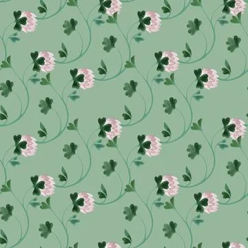 Textile seamless floral pattern with clover flowers and shamrocks in vintage Stock Illustration
