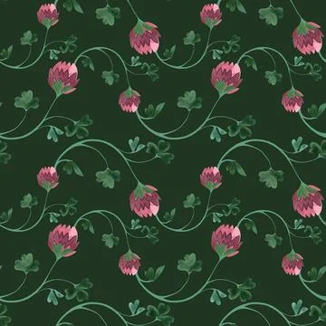 Textile seamless floral pattern with clover flowers and shamrocks in vintage Stock Illustration