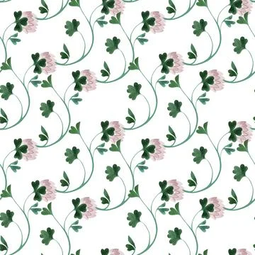 Textile seamless floral pattern with clover flowers and shamrocks in vintage Stock Illustration