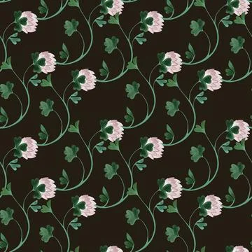 Textile seamless floral pattern with clover flowers and shamrocks in vintage Stock Illustration