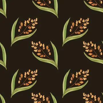Textile seamless floral pattern with wild grasses and cereals. Design for Stock Illustration
