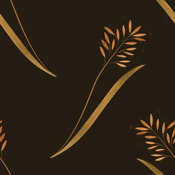 Textile seamless floral pattern with wild grasses and cereals. Design for Stock Illustration