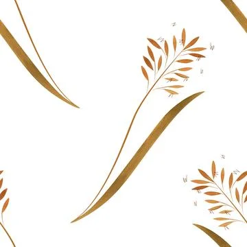 Textile seamless floral pattern with wild grasses and cereals. Design for Stock Illustration