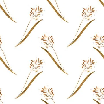 Textile seamless floral pattern with wild grasses and cereals. Design for Stock Illustration