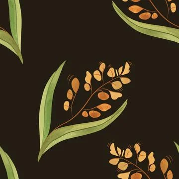 Textile seamless floral pattern with wild grasses and cereals. Design for Stock Illustration