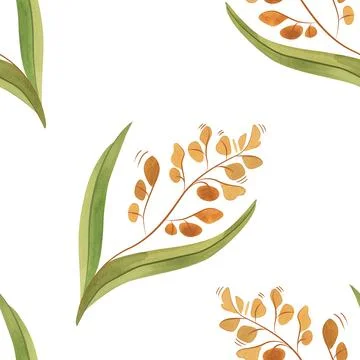 Textile seamless floral pattern with wild grasses and cereals. Design for Stock Illustration